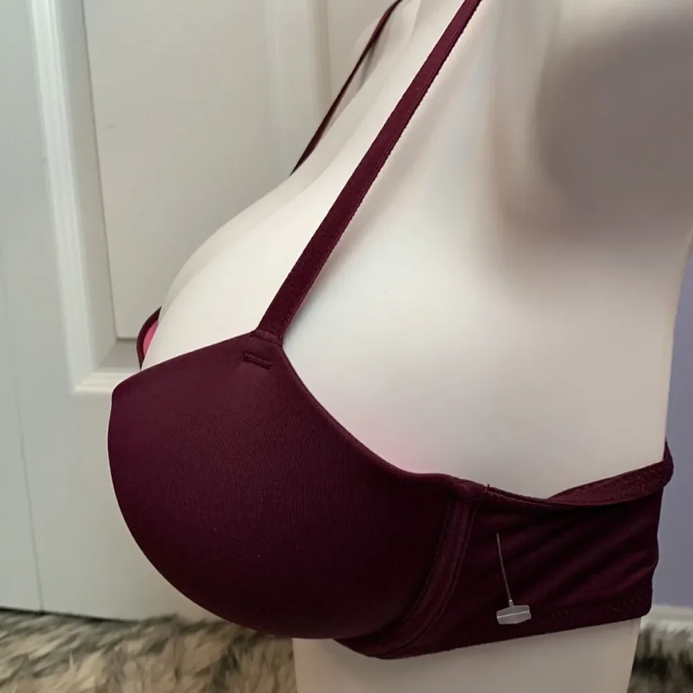 Victoria’s Secret PINK Wear Everywhere Super Push-Up Bra 34B Burgundy - Picture 4 of 12